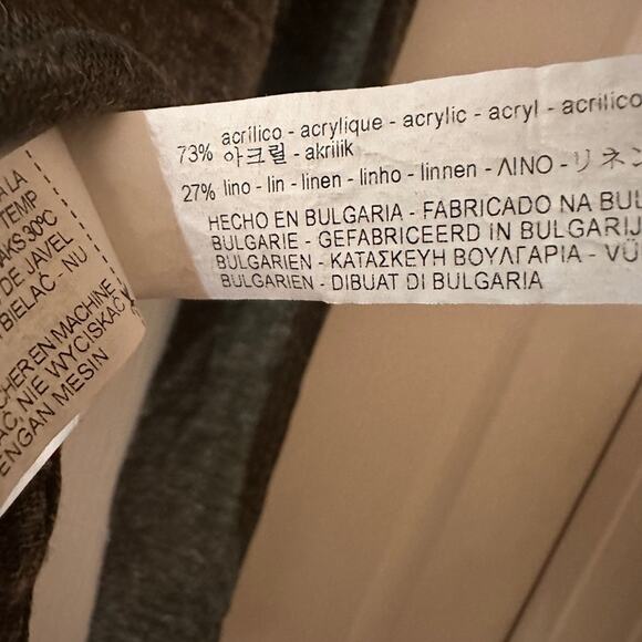 Zara Man green and grey linen blend lightweight knit henley crewneck sweater M - Picture 4 of 5